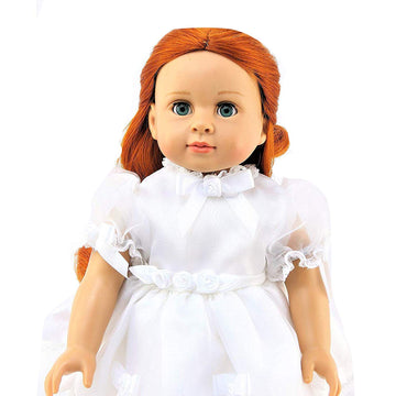 American Fashion World White Communion Dress with Flowers for 18-Inch Dolls | Veil Included | Premium Quality & Trendy Design
