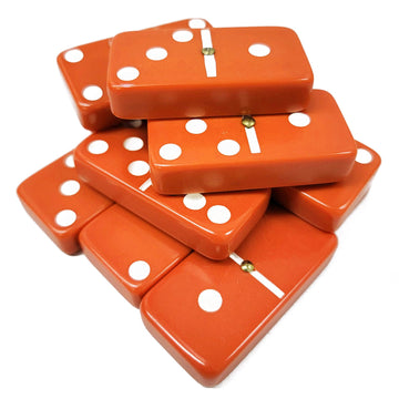 Marion Domino Double Six Orange-White Spots Jumbo Tournament Professional Size with Spinners in Dovetail Sheesham Wood Box.