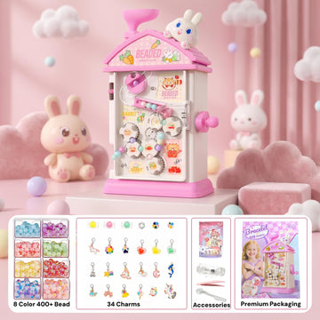 MAGTHIC Charm Bracelet Making Kit- Automatic Hand-Crank Pink House Toys that Inspires Creativity and Imagination, DIY Beaded Jewelry Maker Kit