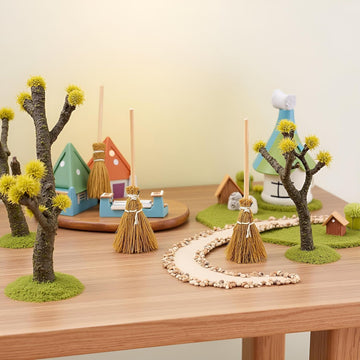 5Pcs Witch Broom, Miniature Broom Props Artificial Mini Broom Fairy Hopuse, Mini Straw Broom Fairy Micro Landscape Decoration Witch Broom Sweeping