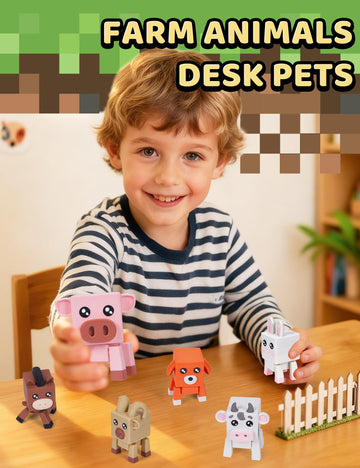 Aousin 3D Printed Animals, Adorable Desk Pets for Desk Decor Gifts (Farm Animal)
