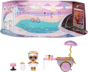 L.O.L. Surprise! LOL Surprise Furniture Sweet Boardwalk with Sugar Doll and 10+ Surprises, Doll Candy Cart Furniture Set, Accessories