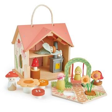 Tender Leaf Toys - Rosewood Cottage - Beautiful Portable Wooden Dollhouse Cottage Set for Kids 3+