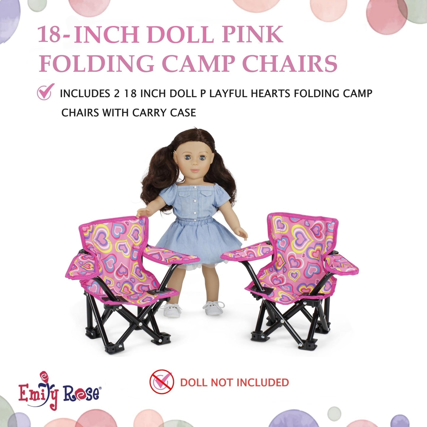 Emily Rose 18 Inch Doll Pink Folding Camping Sports Camp Beach 2 Chair Toy Set with Carry Storage Case | Furniture & Accessories Fits 14 - 19 Inch