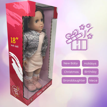 18 Inch Dolls with Soft Hair - Soft Body 18 inch Doll, Poseable Vinyl Arms & Legs, Dress Outfit - Cute 18" Doll Set for Girls