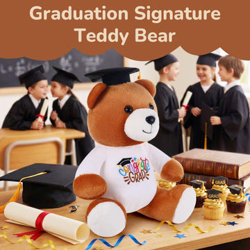 ZJoey Blank Bear with Graduation Cap Toys Autograph Stuffed Teddy Bear Class of 2026 Graduated Plush Stuffed Teddy Animal for Graduation Day Gift(Grad