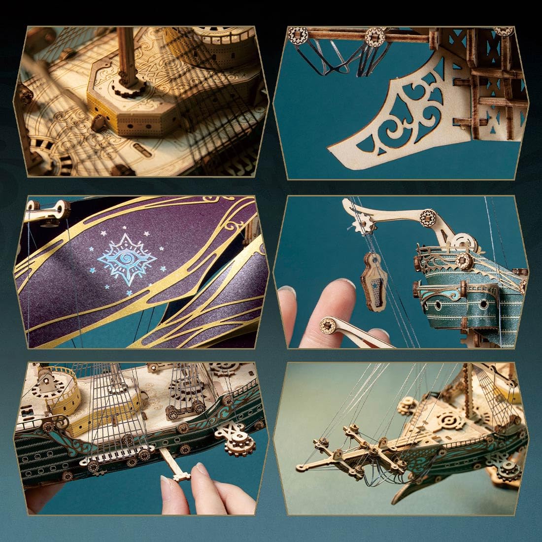 Keetopteep 3D Wooden Puzzles for Adults, DIY Fantasy Spaceship Wooden Puzzle Model Building Kits, 420pcs 3D Puzzles Model Educational Brain Teaser DIY
