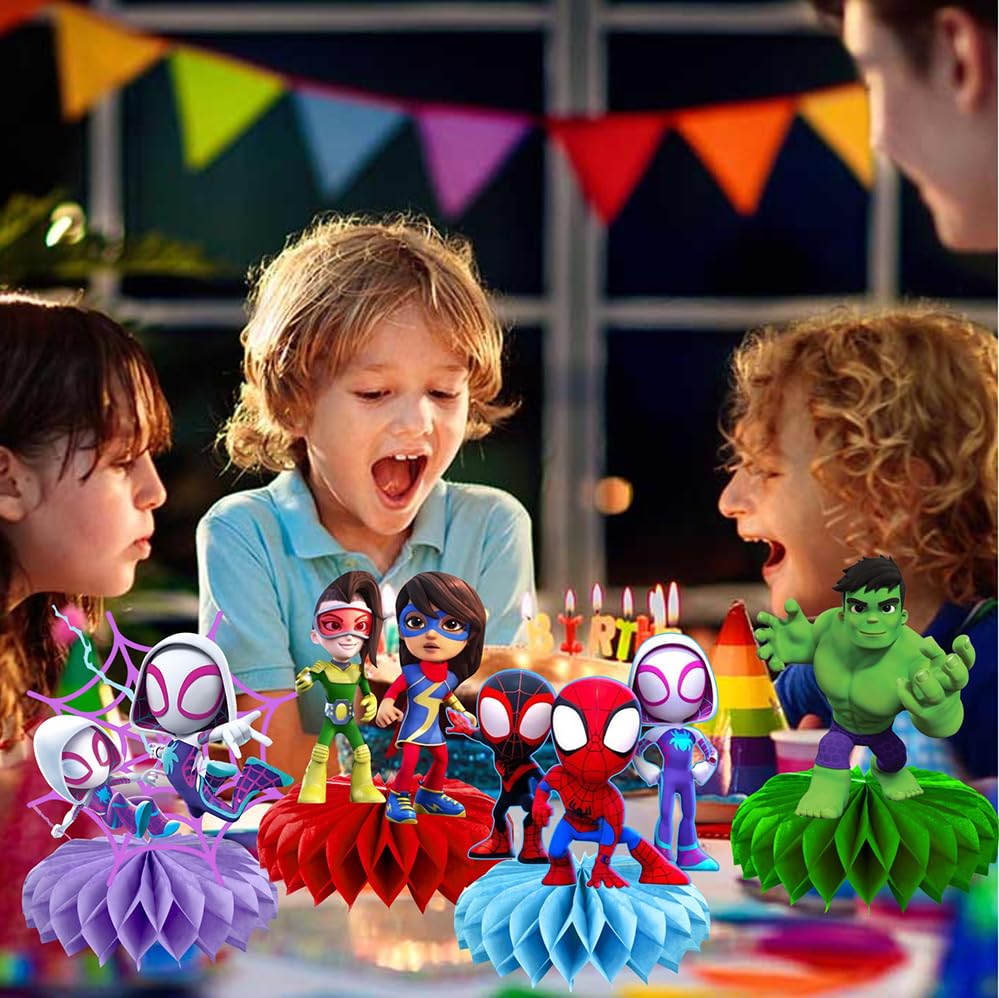 8Pcs Spider and His Friends Honeycomb Table Centerpiece, Cartoon Birthday Party Supplies Table Decorations for Kids Party Decorations