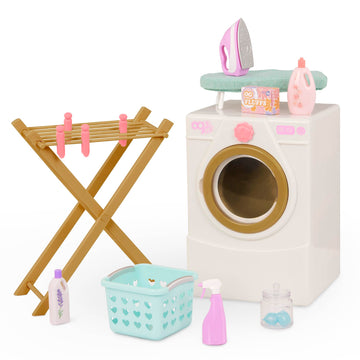 Our Generation - Doll Washing Machine - Drying Rack, Iron & Cleaning Set - 18-inch Doll House Accessories - Pretend Play - Toys for Kids Ages 3 Years
