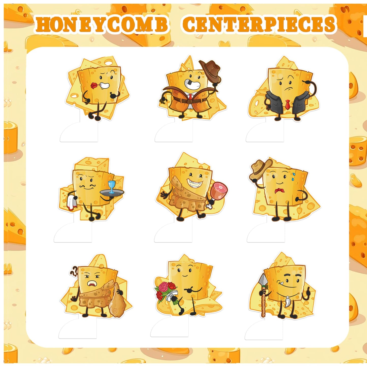 9 PCS Cheese Honeycomb Centerpieces Table Decorations Cheese Table Centerpieces for Cheese Party Supplies Cheese Birthday Party Decorations