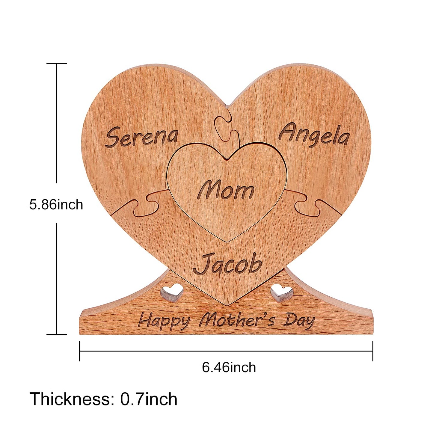 Custom Wooden Name Heart Puzzle, Personalized Art Text with 1-8 Family Name Heart Puzzle, Perfects Home Decoration Mother's Day Birthday Gifts for Mom