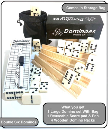 Games Dominoes Double 6, Tournament Size, Two Toned with Spinner (Center) Rivets, in Wooden case