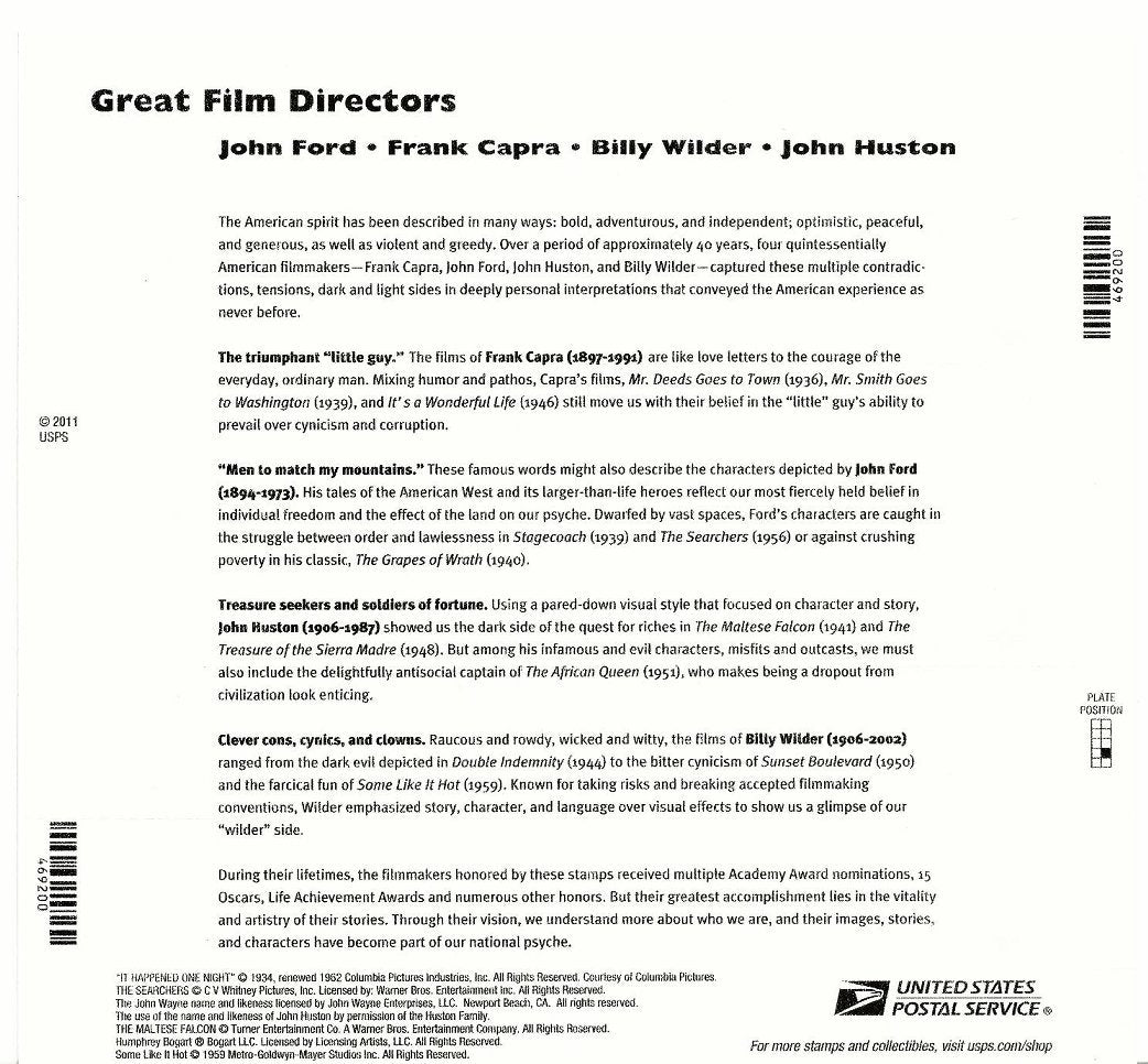 Great Film Directors Sheet of 20 Forever Stamps Scott 4668-4671