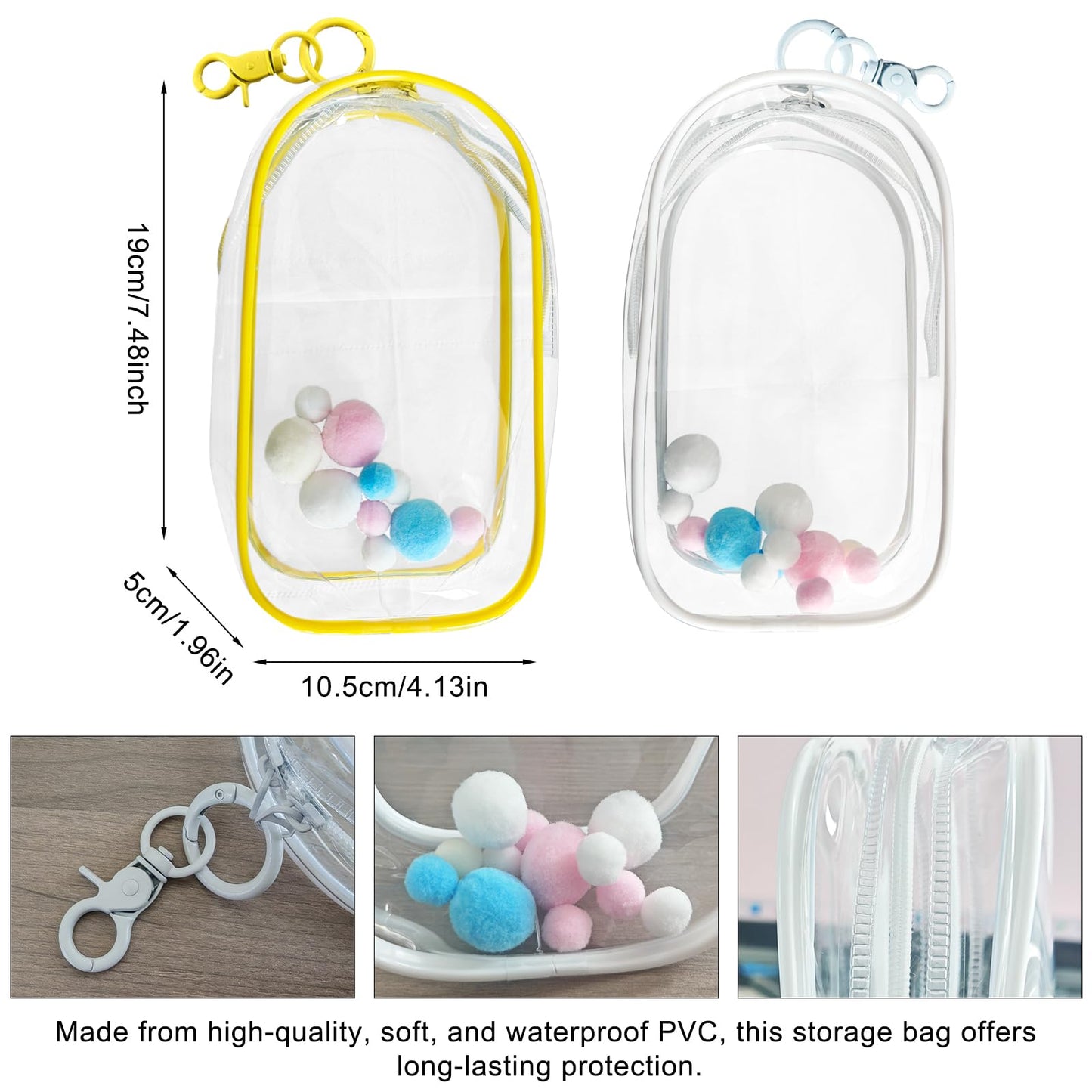 2-Pack Clear Figure Display Bag for 17cm Dolls - Doll Pouch with Keychain, Portable & Dustproof Carrying Case for Funs Collectibles
