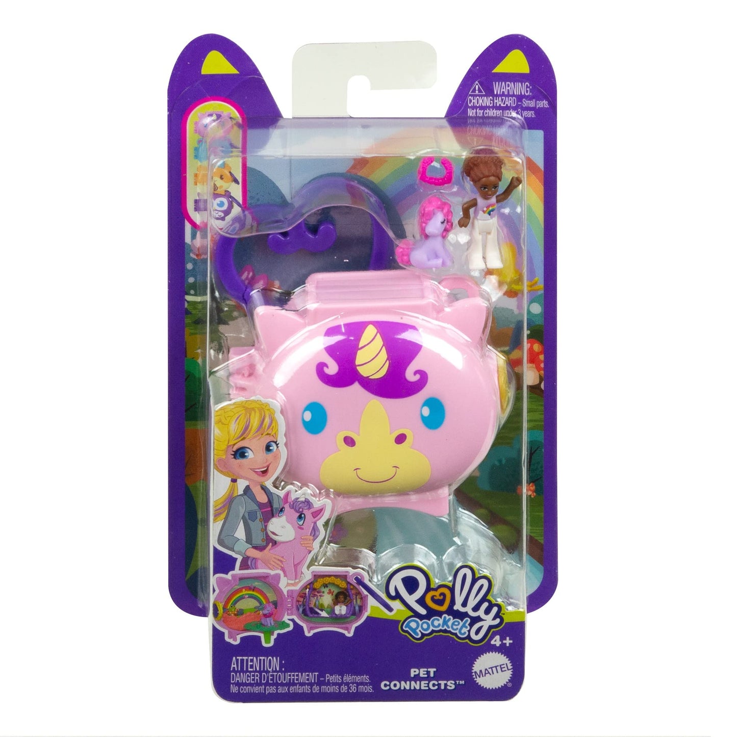 Mattel Polly Pocket Pet Connects Unicorn Micro Playset Figurine + Animal + Accessory