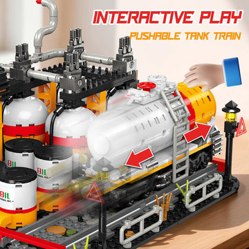 Modular Gas Station & Chemical Plant Building Set, 743 PCS Industrial Storage Tank Brick Model with Loading Bay, Display Model Kit for Adults and Kids