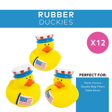 Fun Express Patriotic Rubber Ducks Party Favors 12 Pack - Mini Duckies Bulk for Kids Birthday, Classroom Prizes, Treasure Box Toys | Jeep Ducks