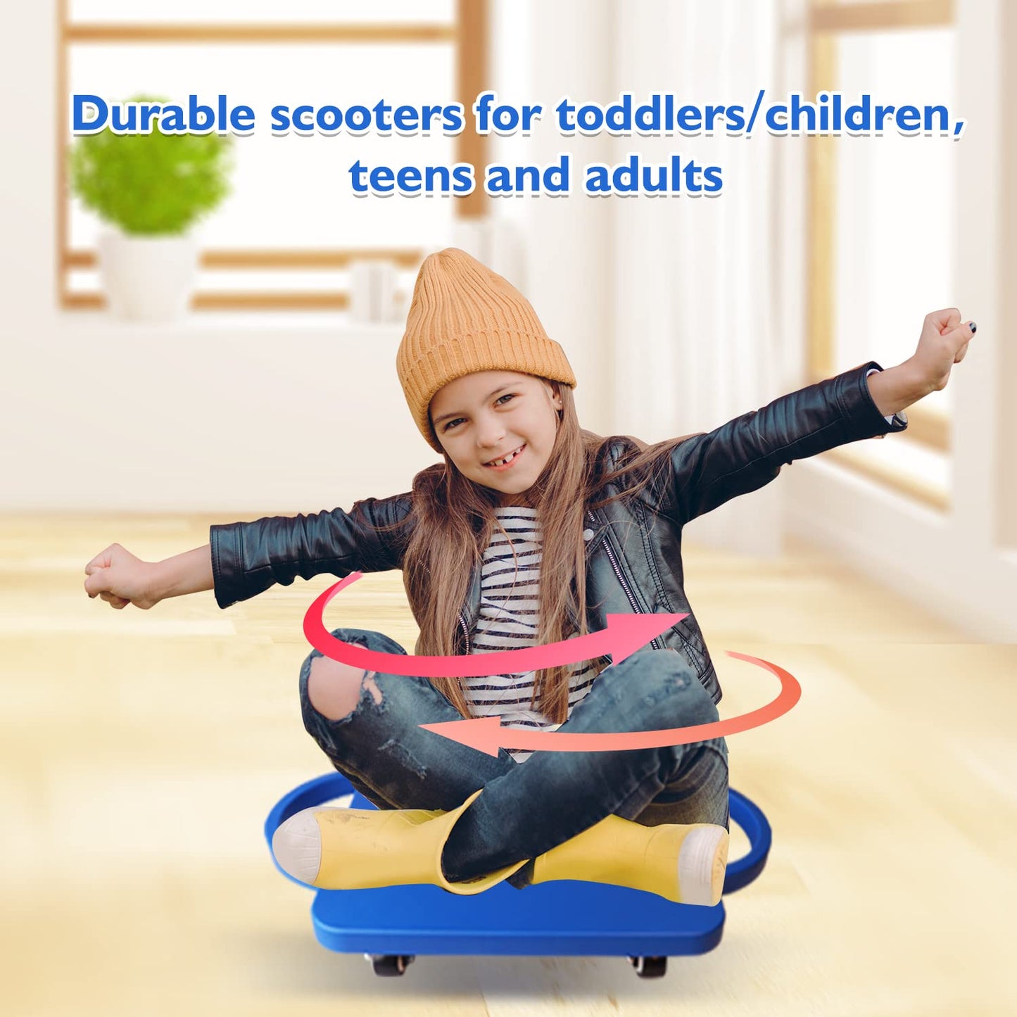 GSE Gym Floor Scooter Board with Handles for Kids Indoor Play, Green