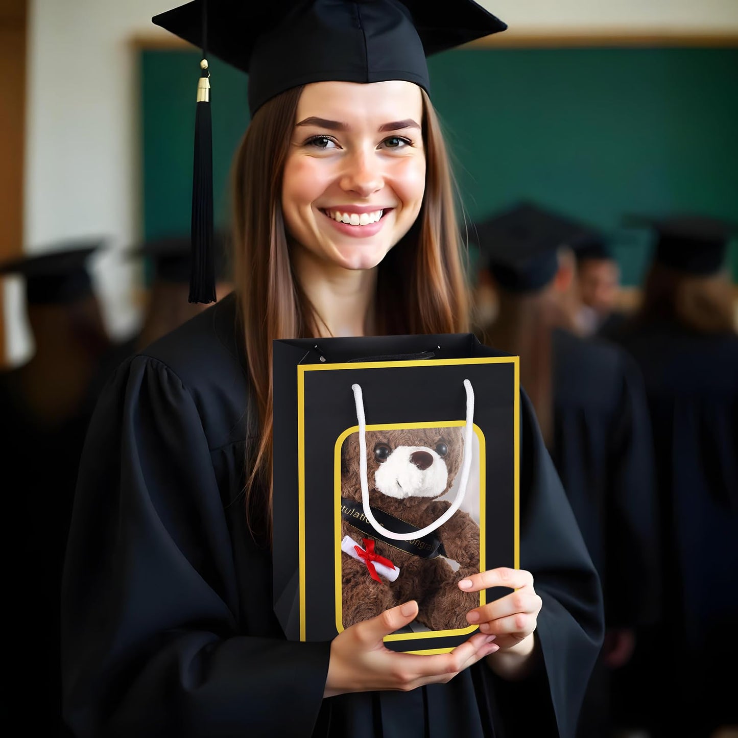 ZJoey 2 Sets Bear with Graduation Cap Toys Class of 2026 Graduation Plush Stuffed Teddy Bear Animal Dog Graduation Cap and Gown with Greeting Card