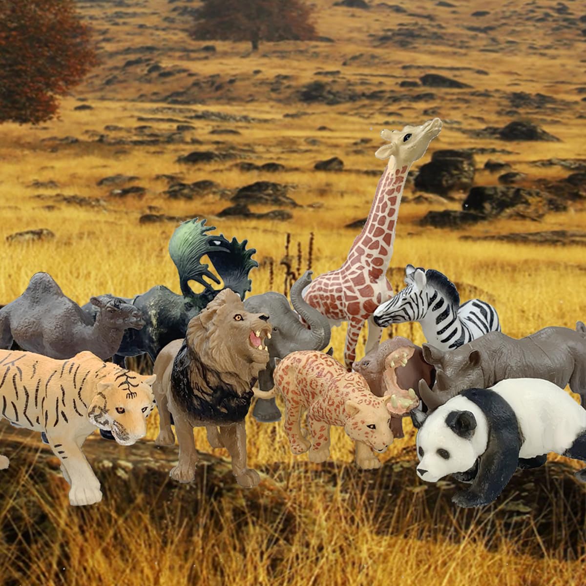 RUSON 12 Pcs Realistic Jungle Animal Figurines, Safari Animals Figures Toys Cake Topper Plastic African Wild Zoo Animals Playset Party Supplies