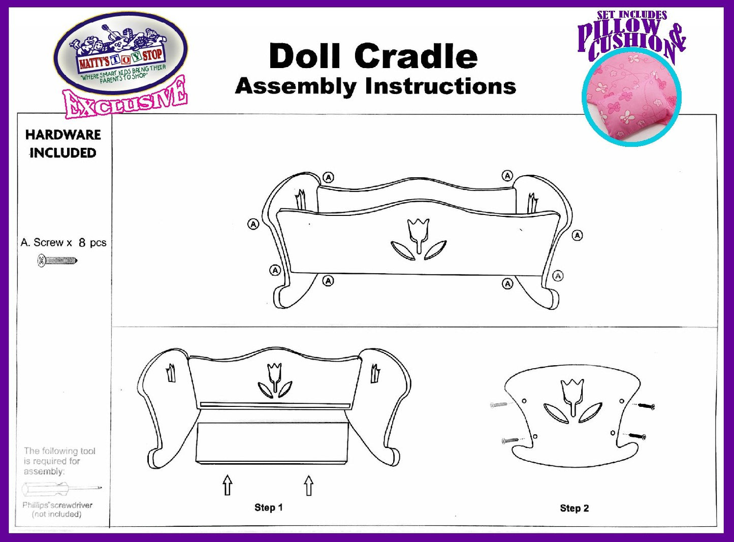 Matty's Toy Stop 18 Inch Doll Furniture Wooden Doll Rocking Cradle (Crib) with Pink Pillow & Cushion - (18" Pink/White Floral) Fits American Girl