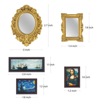 SAMCAMI Miniature Dollhouse Accessories, Mini Mirror and Mini Wall Art, 1/12 Scale Doll House Accessories and Furniture, Dollhouse Miniatures, 9