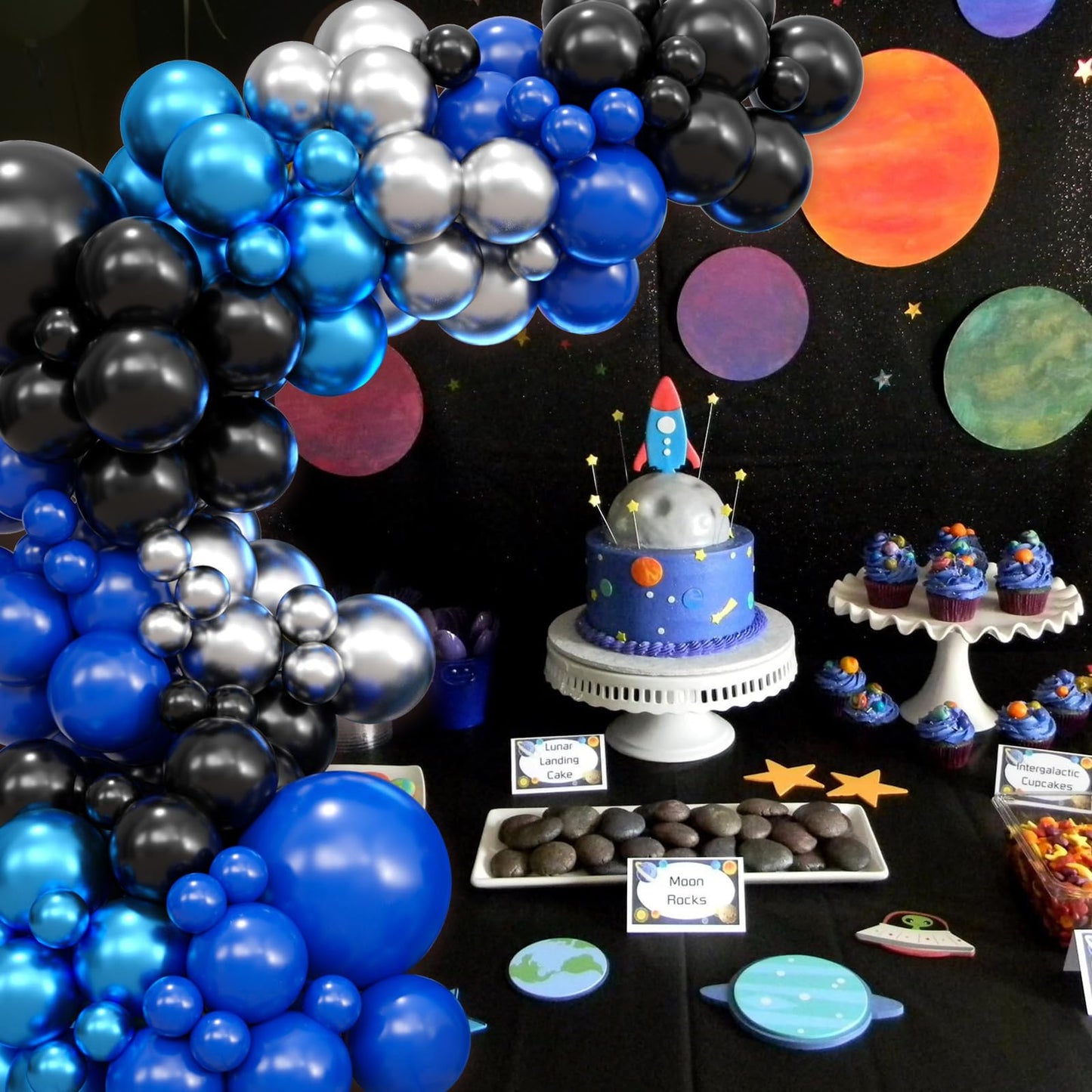 Paready Blue Black Balloons Garland Arch Kit, 122Pcs Blue Silver Metallic Balloons Arch for Birthday Baby Shower Graduation Wedding Bridal Shower