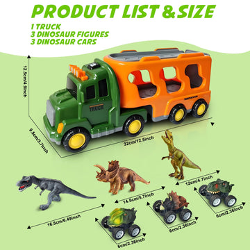Lunoppy Toy Trucks with Dino Cars & Figures, Dinosaur Toys for Kids 3-5 5-7