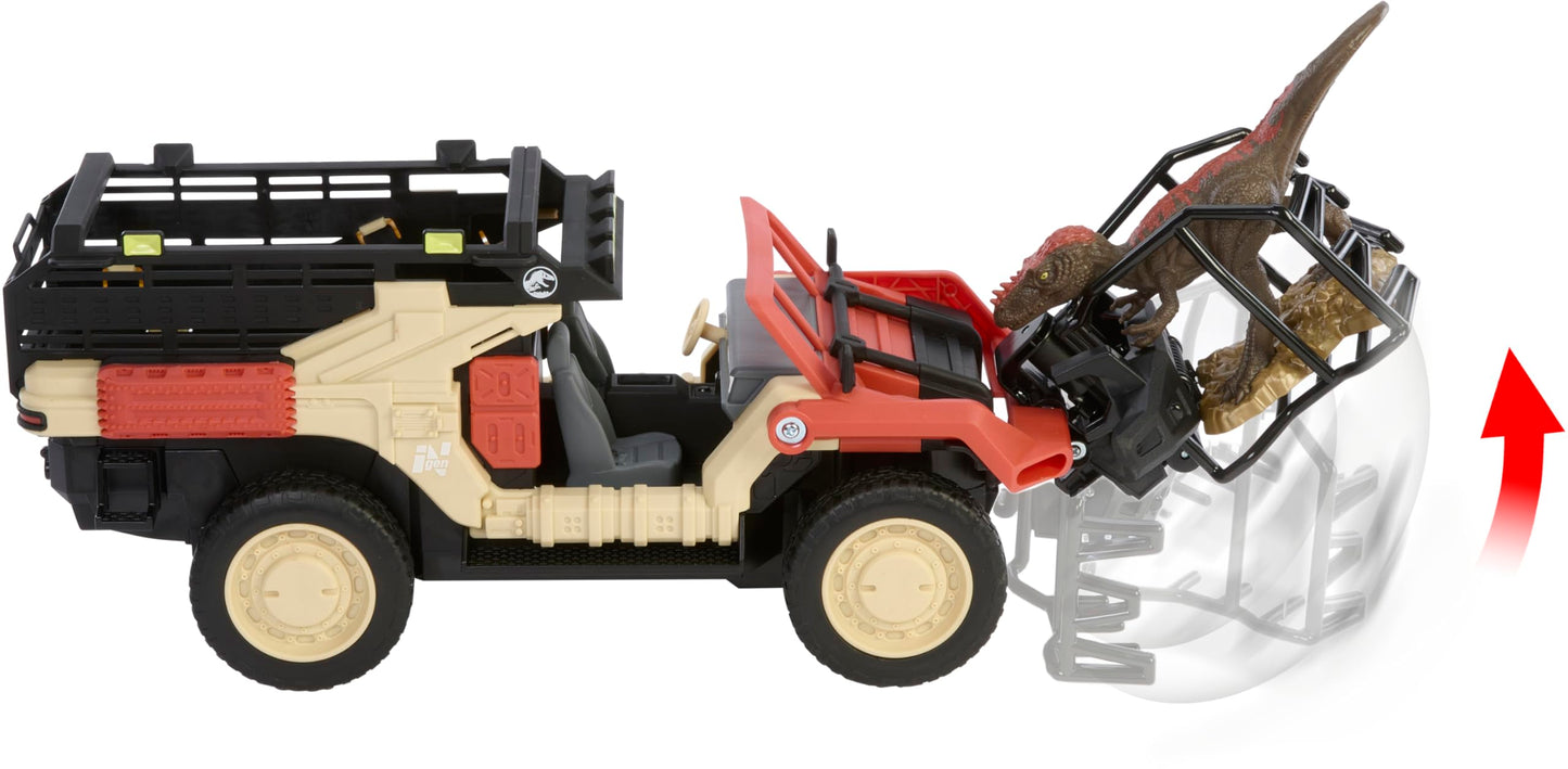 Matchbox RC Jurassic World Toy Truck, Remote-Control Battery-Operated Vehicle with Dinosaur Figure, Dino Catcher RC & Capture Cage for Transport