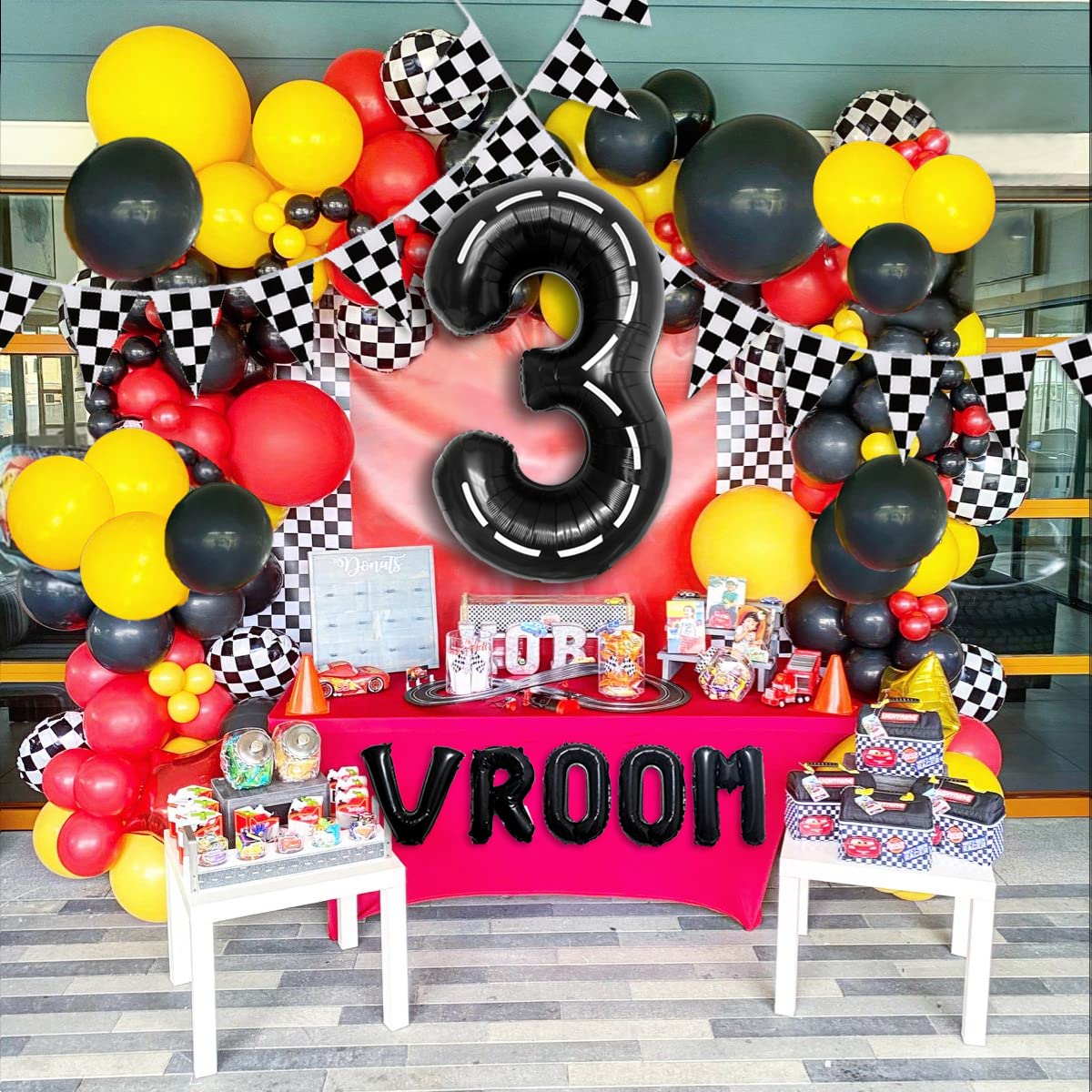 DEAPEICK 134pcs Balloons Race Car Party Supplies - Racing Car Theme Decorations Kit With Number Balloons, Garland, Vroom Birthday Party Decorations