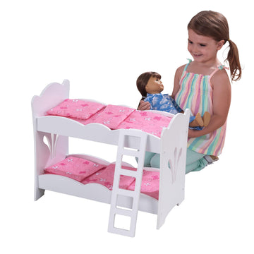KidKraft KidKraft Wooden Lil' Doll Bunk Bed with Pink Butterfly Bedding Set, Furniture for 18-Inch Dolls - White,Gift for Ages 3+