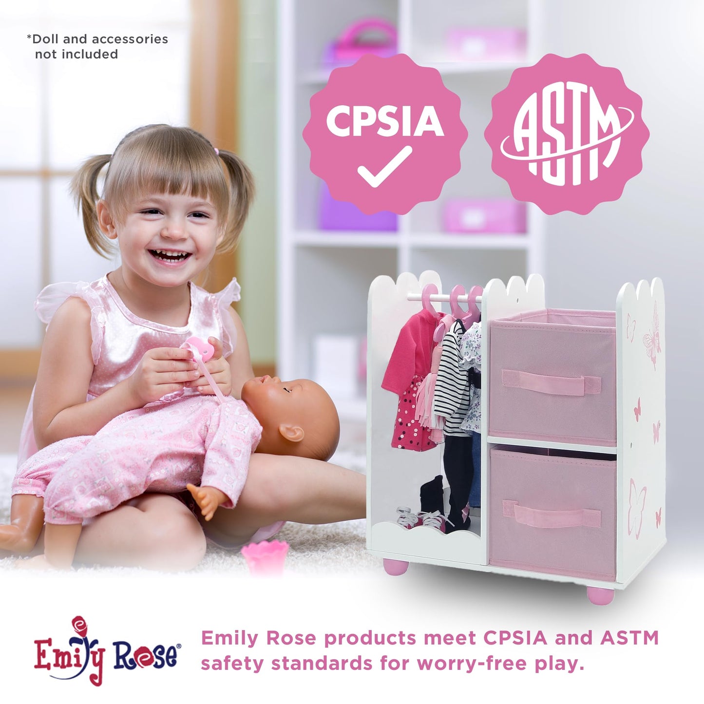 Emily Rose 18" Doll Clothes Open Wardrobe Storage Closet + 5 Hangers