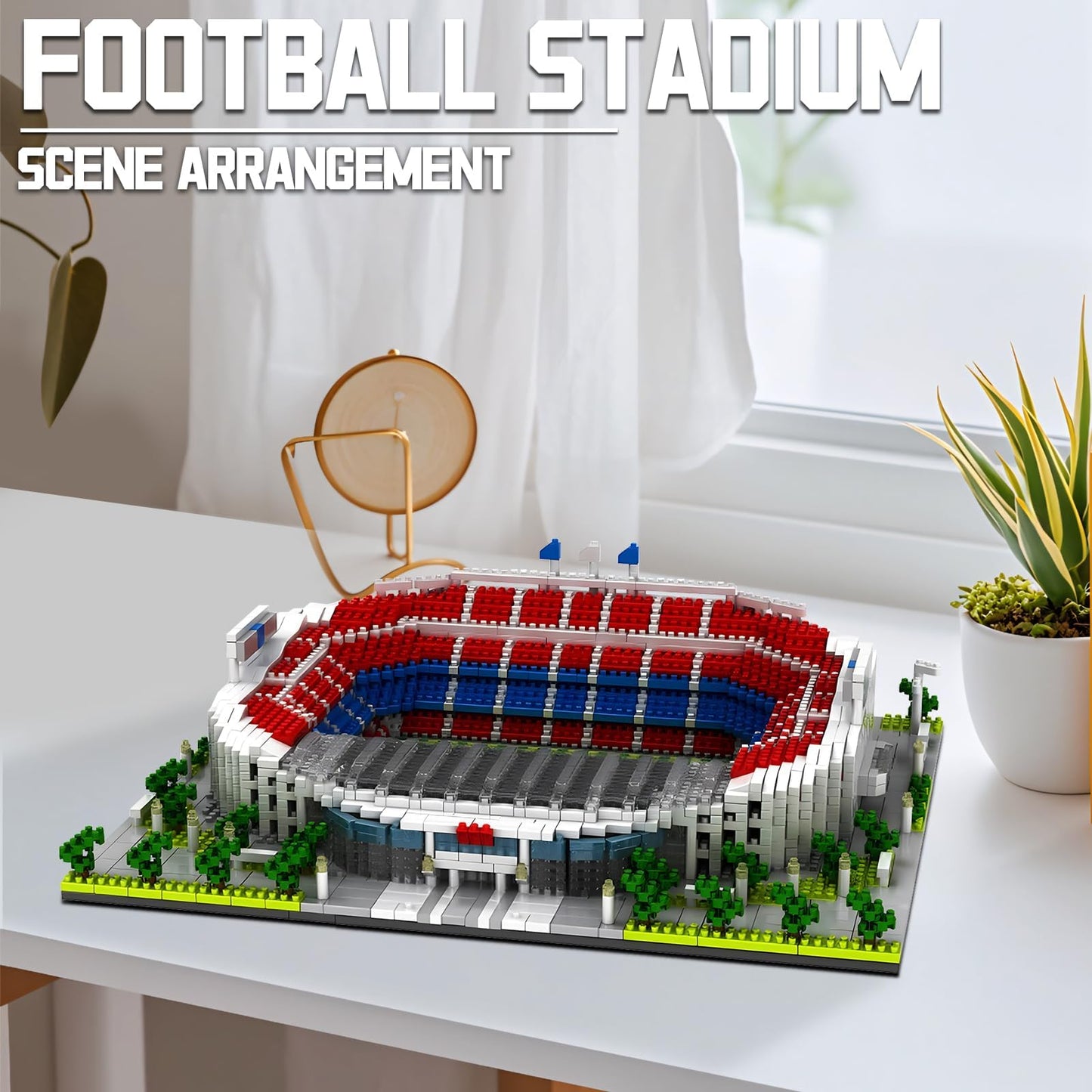 LANGLICHUN 2026 Upgraded Football Stadium Micro Building Blocks Set 3800 PCS Soccer Architecture Model Kit Sports Arena Brick Toy Creative Desk Decor