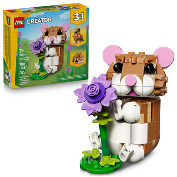 LEGO Creator 3 in 1 Cute Hamster with a Flower Building Toy for Girls & Boys, Ages 7+ - Kids Build a Hamster, Hedgehog or Eagle Animal Figure - Gift