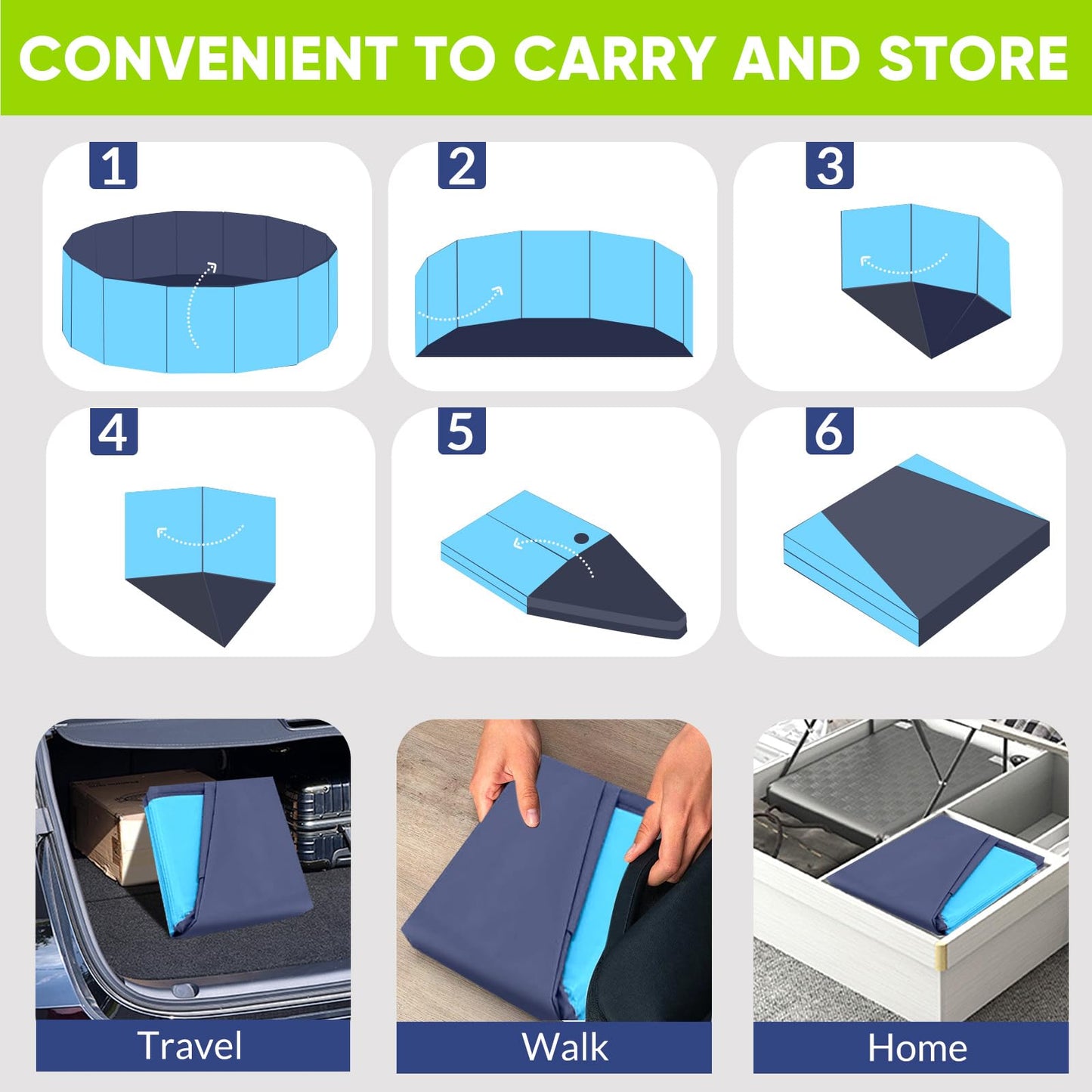 Dog Pool, Foldable Pet Swimming Pool with 6mm High-Strength PP Board, Hard Plastic Collapsible Doggy Pools for Small Dogs Kitty Duck,Non-Slip Doggie
