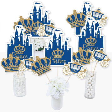 Big Dot of Happiness Royal Prince Charming - Baby Shower, Birthday Party Centerpiece Sticks - Table Toppers - Set of 15