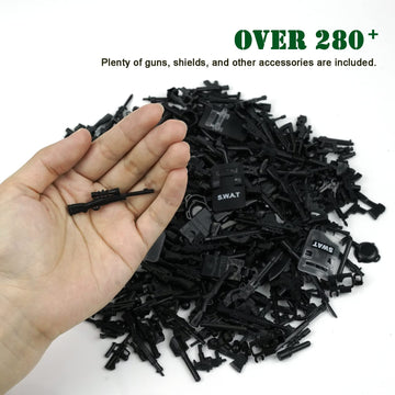 Pamvava Military Weapons Pack WW2 Army Accessories Set for Figures, 280+ Pieces SWAT Soldier Brick Guns and Armor, Compatible with Major Brands