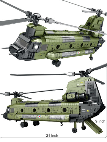 Ruikytech CH-47 Helicopter Model Toy, Building Block Military Transport Airplane Toy Kit for Teenagers and Adults(1451 Pieces)
