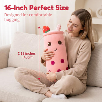 OPHRBU 16-Inch Pink Bubble Tea Plush Pillow Soft Stuffed Toy Gift