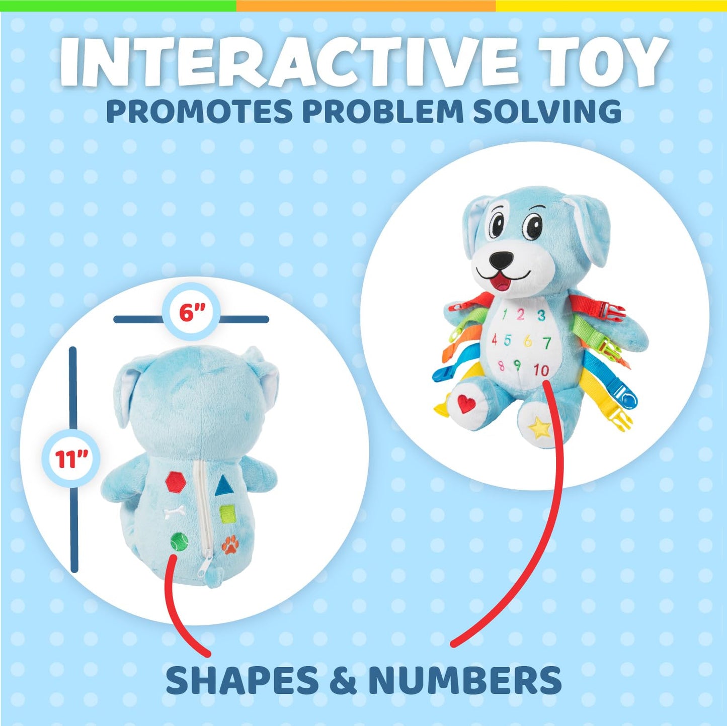 Buckle Toys Barkley Dog - Plush Animal Learning Toy - Develop Fine Motor Skills - Counting and Color Recognition Stuffed Animal - Perfect Travel