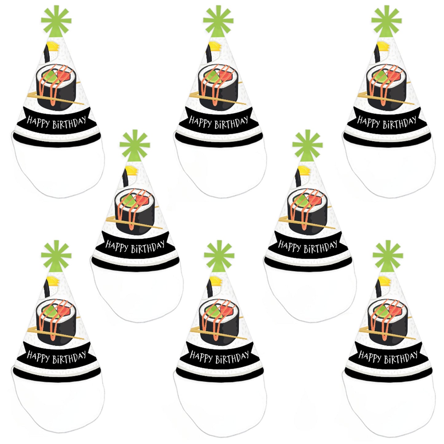 Big Dot of Happiness Let’s Roll - Sushi - Cone Happy Birthday Party Hats for Kids and Adults - Set of 8 (Standard Size)