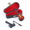 Wooden Miniature Violin Replica with Stand, Bow and Case Sculpture Ornament