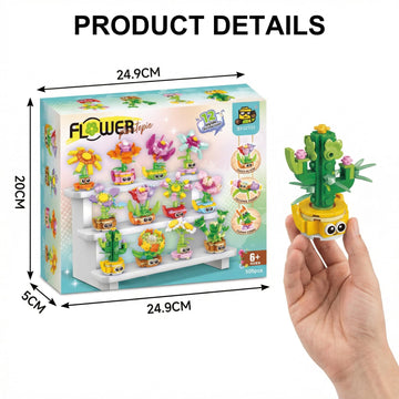 Tecnobicho 12-in-1 Flower Building Set, Botanical Collection Floral Decor Kit, Creative STEM Toy Christmas Birthday Easter Gift for Kids Girls Boys 6+