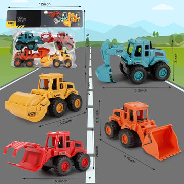 4Pcs Construction Toys,Friction Powered Construction Truck Toys Vehicles,Push and Go Construction Sand Truck Toys,Outdoor Toys with Bulldozer