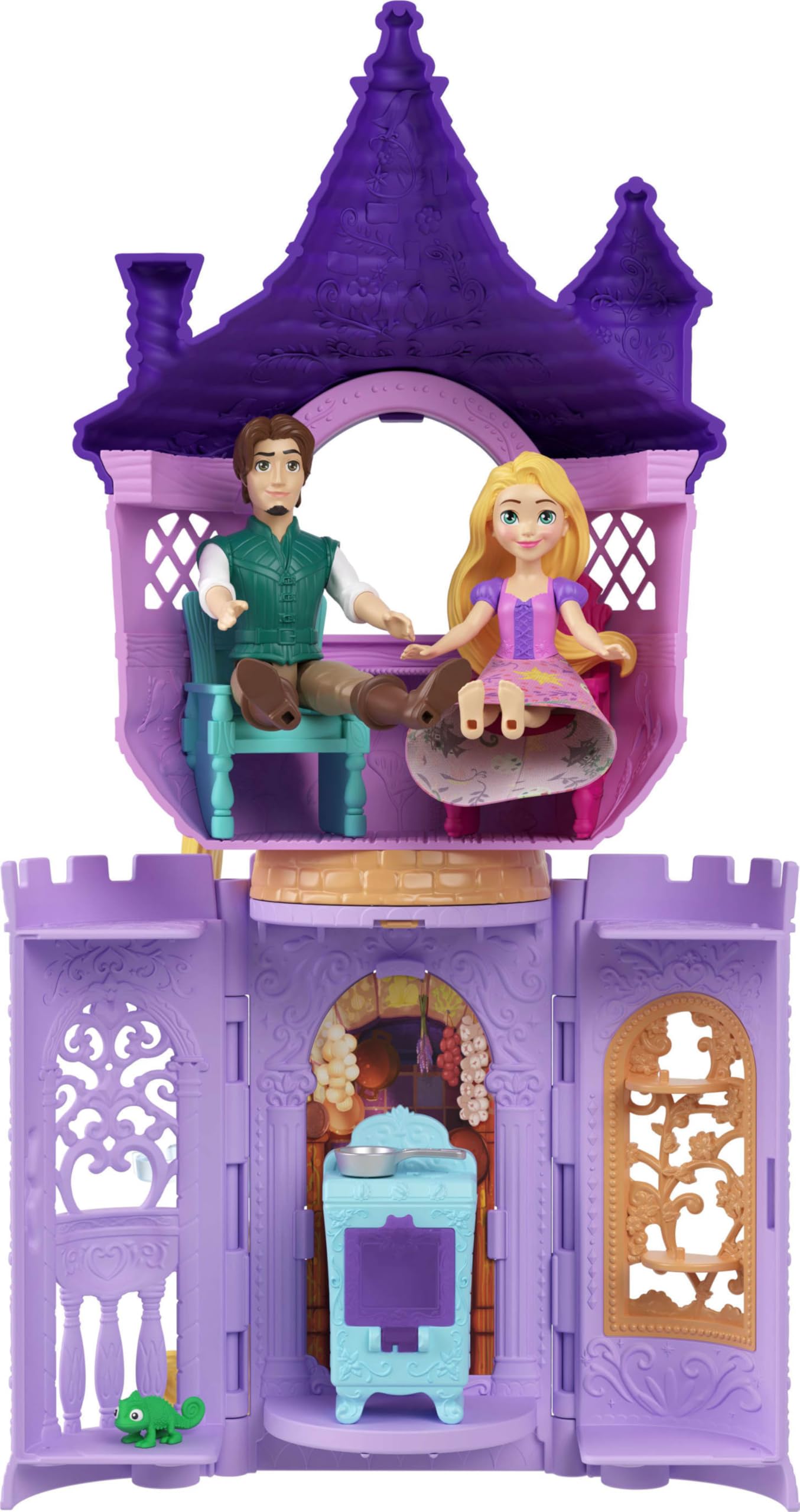 Mattel Disney Princess Toys Rapunzel Tower Playset with 2 Small Dolls Animal Figures Furniture & Accessories Tangled Story Time Stacker