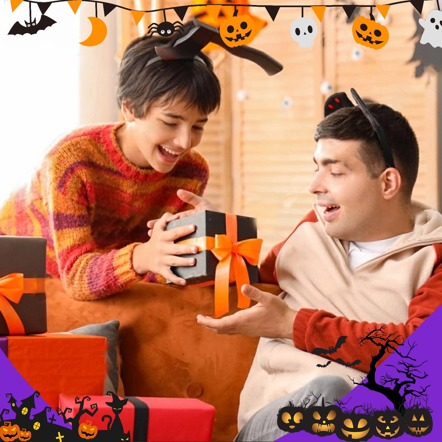 Fennoral 7 Pack Wooden Pumpkin House Craft for Kids - DIY Paint Halloween Art and Craft Project for Halloween Party Decoration