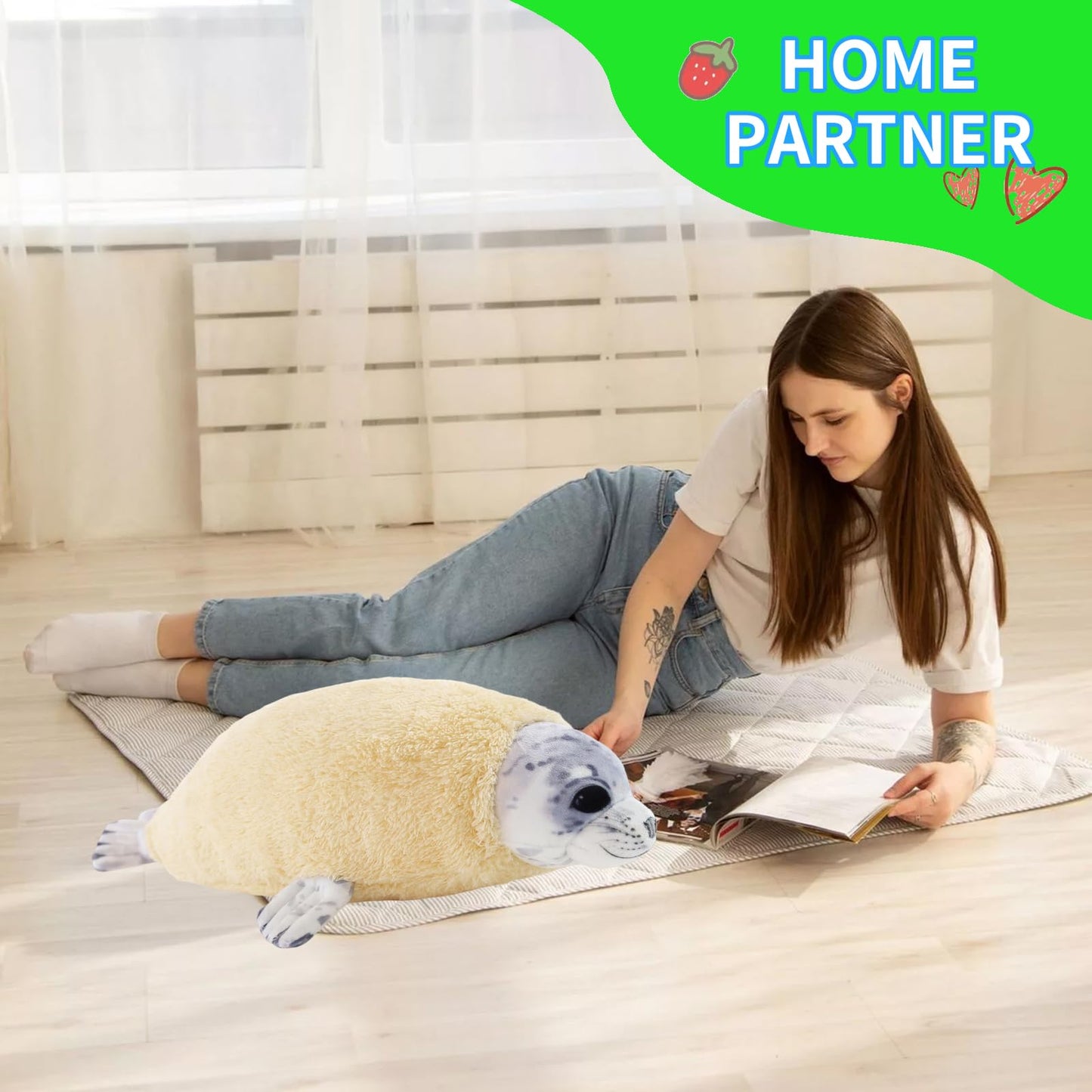 Dinyinor 20‘’ Molting Seal Plush Pillow,Chubby Blob Seal Stuffed Animal plushies for Boys Girls, Kids' Throw Pillow,Gifts for Kids