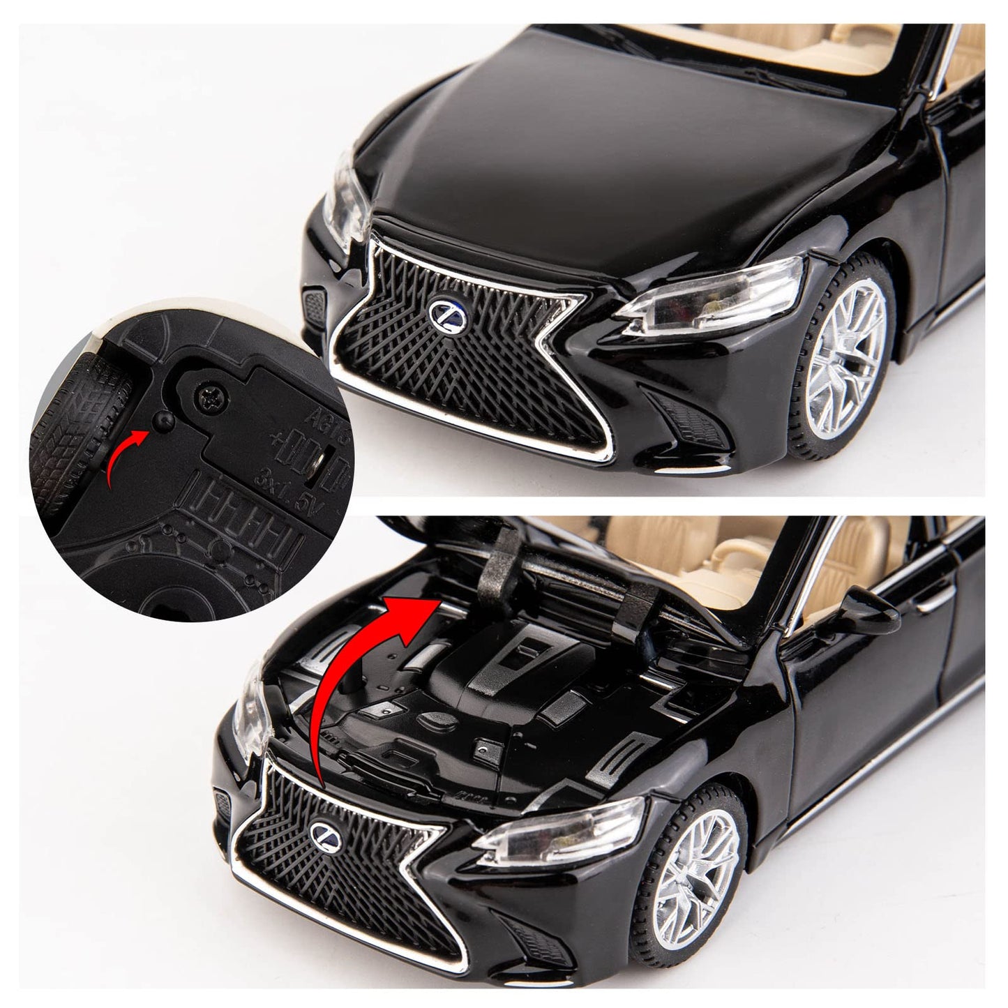 BDTCTK 1/32 Compatible for Lexus Ls500h Model Car, Zinc Alloy Pull Back Toy car with Sound and Light for Kids Boy Girl Gift(Black)