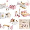 ROBUD Wooden Dollhouse Furniture Set, 28 Pcs Doll House Accessories, Miniature Furniture Including 6 Room Kits, Pretend Play Toys, Gift for Boys