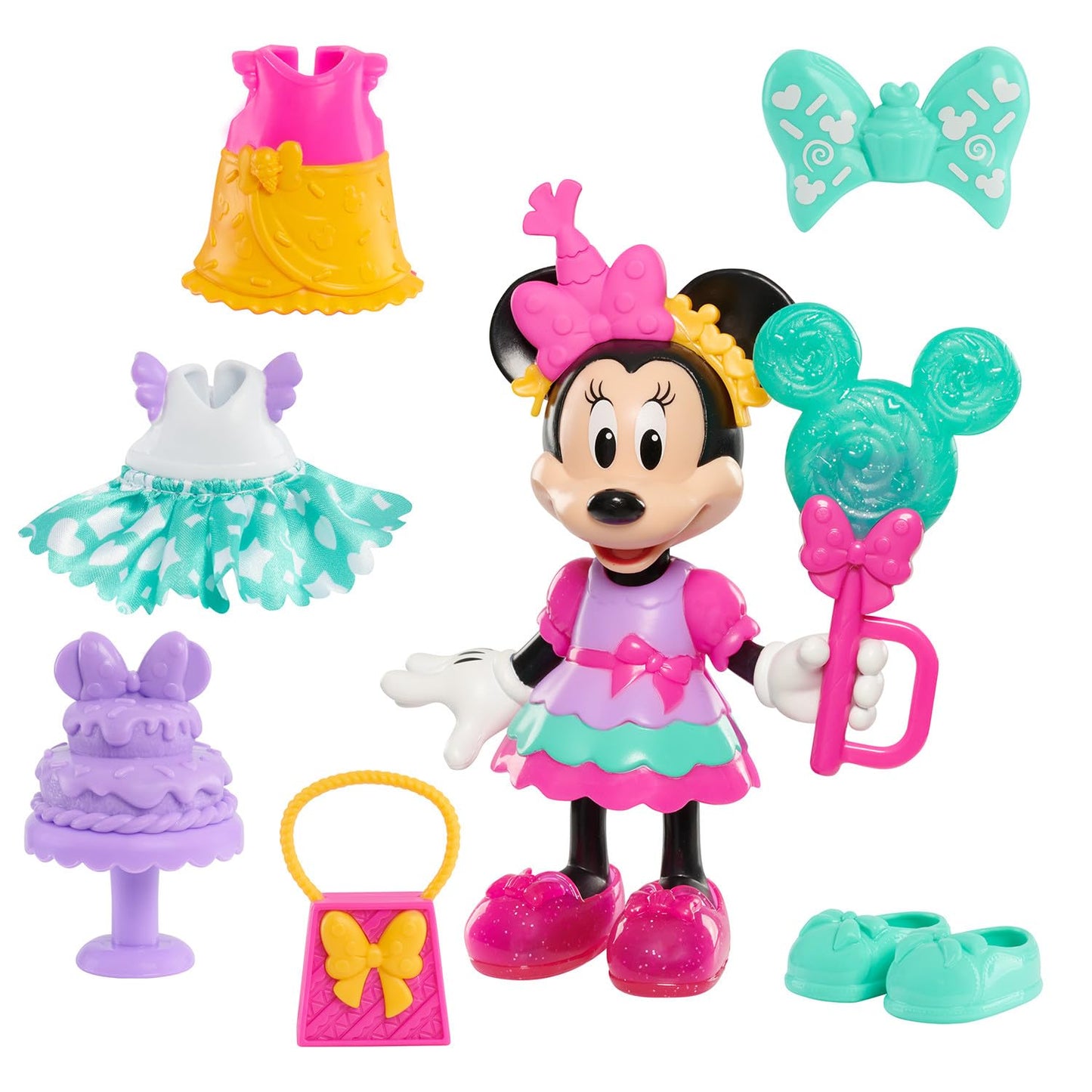 Disney Jr Minnie Mouse Fabulous Fashion 14-Piece Sweet Party Doll and Accessories, Kids Toys for Ages 3 Up by Just Play